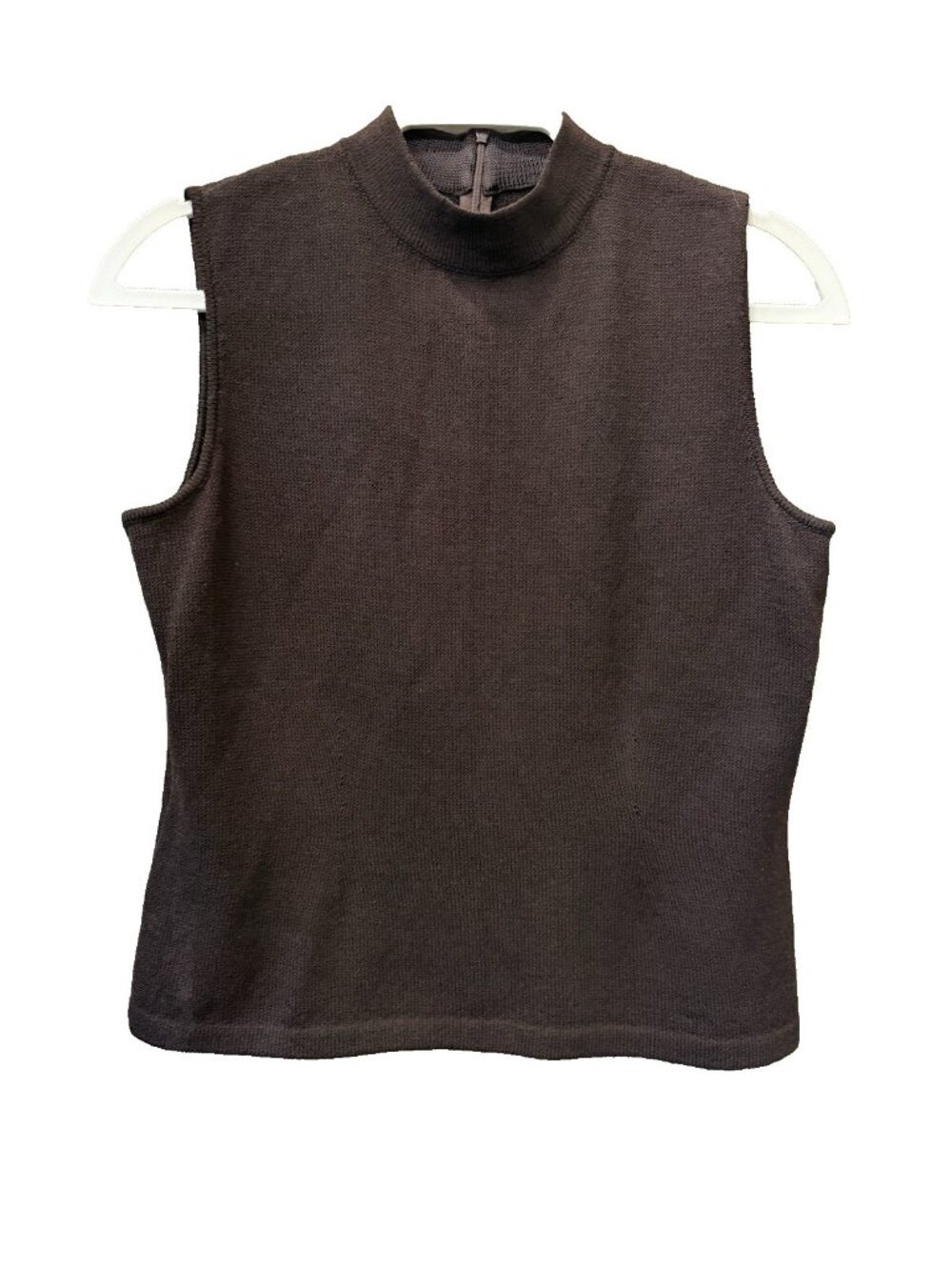 St. John Wool Blend Ribbed Mock Neck Shell Sweater Sleeveless P Chocolate Brown